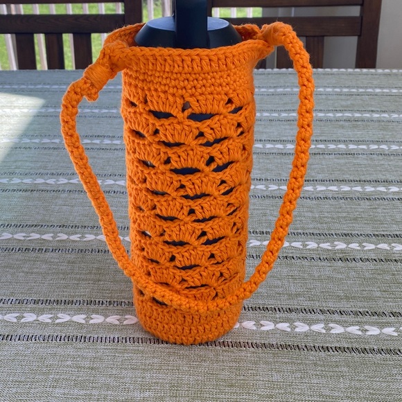 Handbags - Hand-Crocheted Orange Bottle Holder with Strap